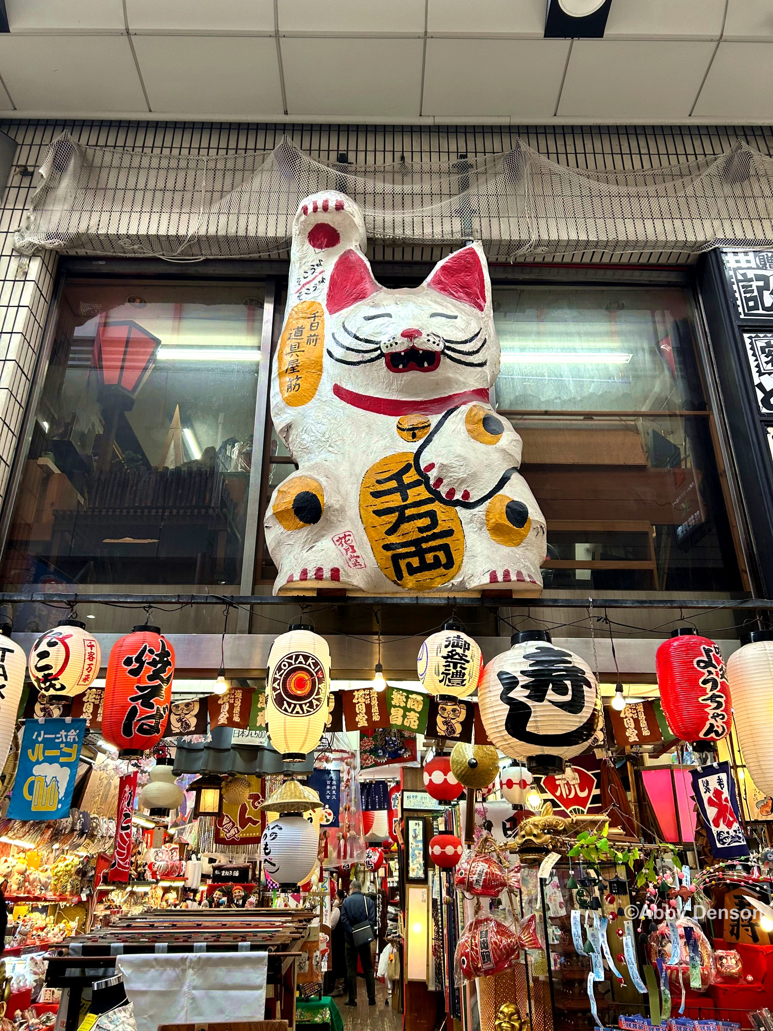 Lucky cat signage at Sennichimae Doguyasuji Shopping Street in Osaka